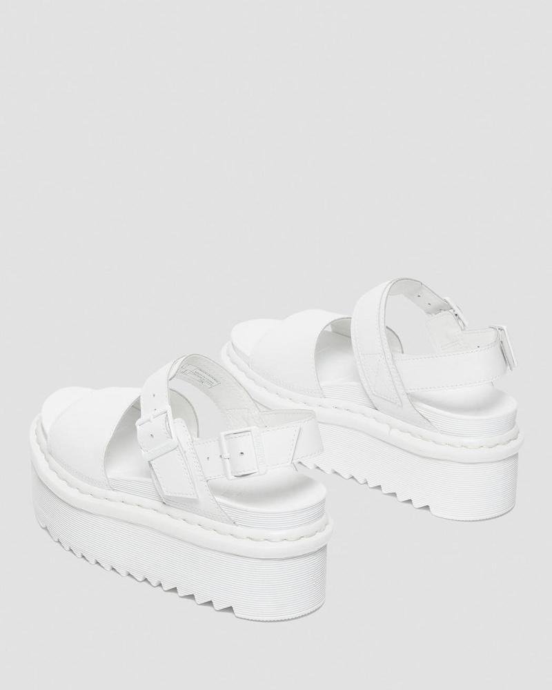 Dr Martens Voss Mono Læder Platform Sandaler Med Rem Dame Hvide | DK 329CTV